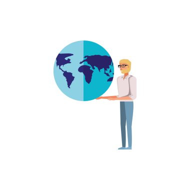 Dünya seyyare yerküre ile genç adam