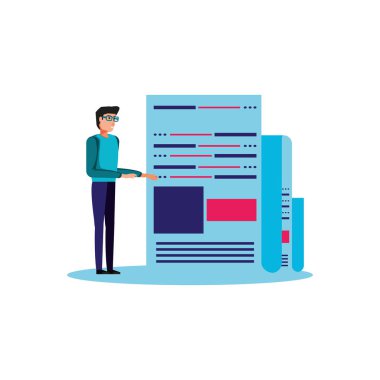 kağıt belge izole simgesi olan adam