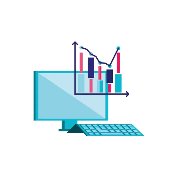 Istatistik grafik ile masaüstü bilgisayar — Stok Vektör