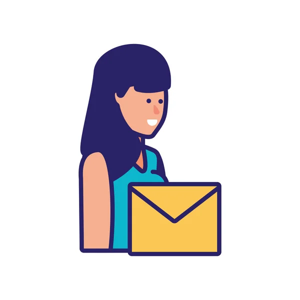 Jeune femme avec enveloppe mail — Image vectorielle