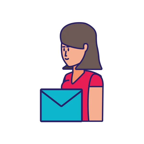 Jonge vrouw met envelop mail — Stockvector