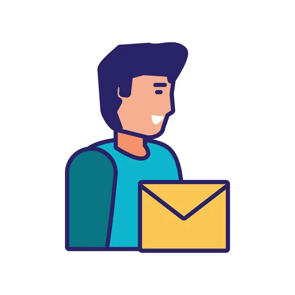 Jeune homme avec enveloppe mail — Image vectorielle