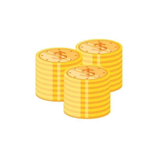 Pilha de moedas dólar ícone isolado — Vetor de Stock