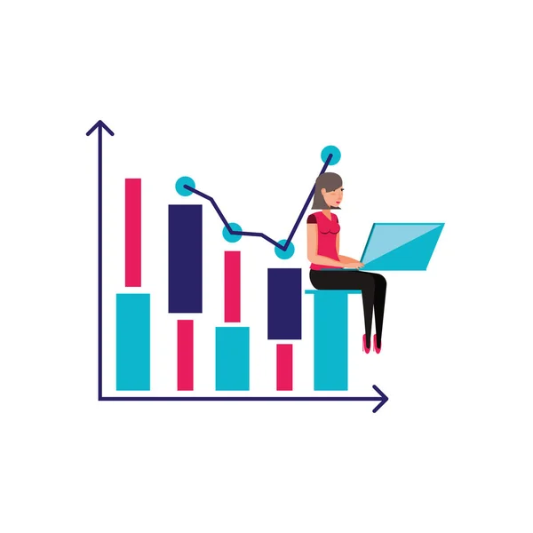 Barre grafiche statistiche con giovane donna — Vettoriale Stock