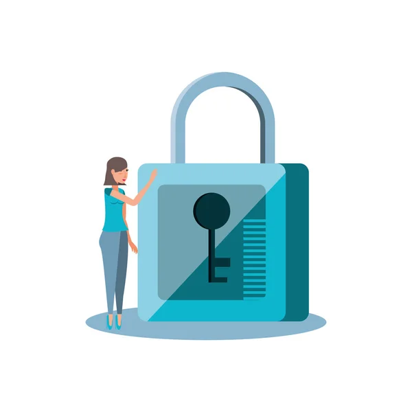 Woman with safe secure padlock icon — Stock Vector