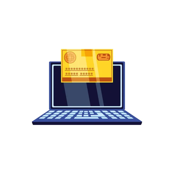 Dinheiro do cartão de crédito com computador portátil —  Vetores de Stock