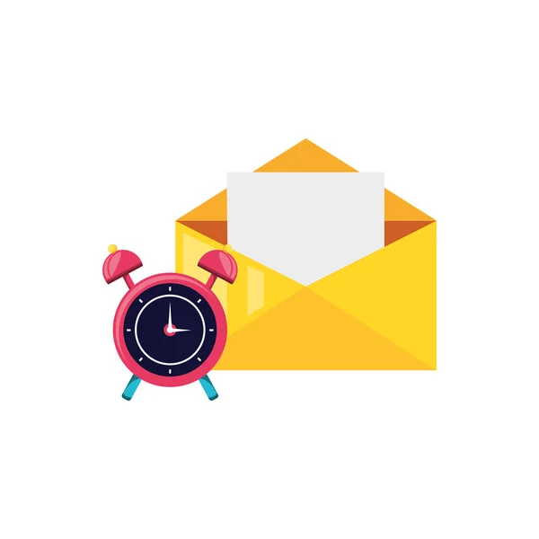 Wekker met envelop mail — Stockvector