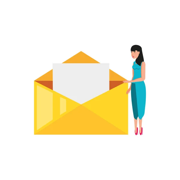 Envelop mail met jonge vrouw — Stockvector