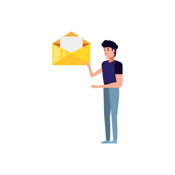 Jonge man met envelop mail — Stockvector