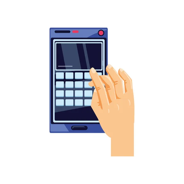 Mão com calculadora matemática finanças ícone — Vetor de Stock