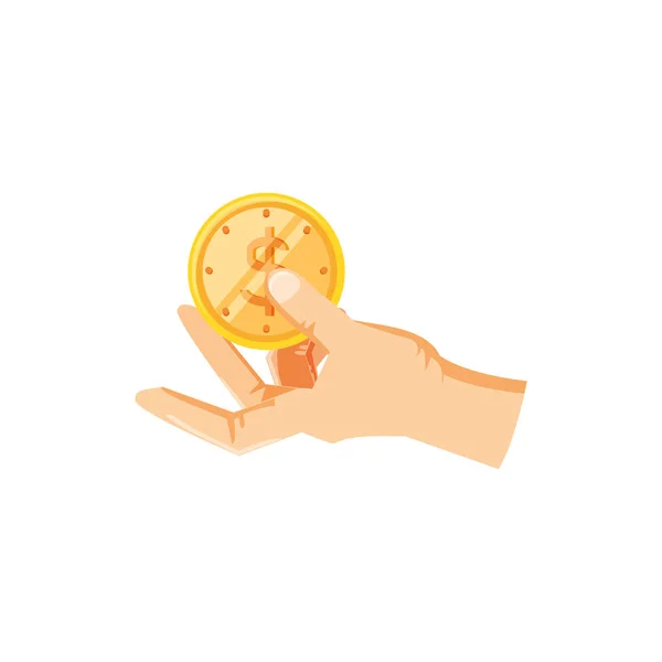 Mano con moneda dólar icono aislado — Vector de stock