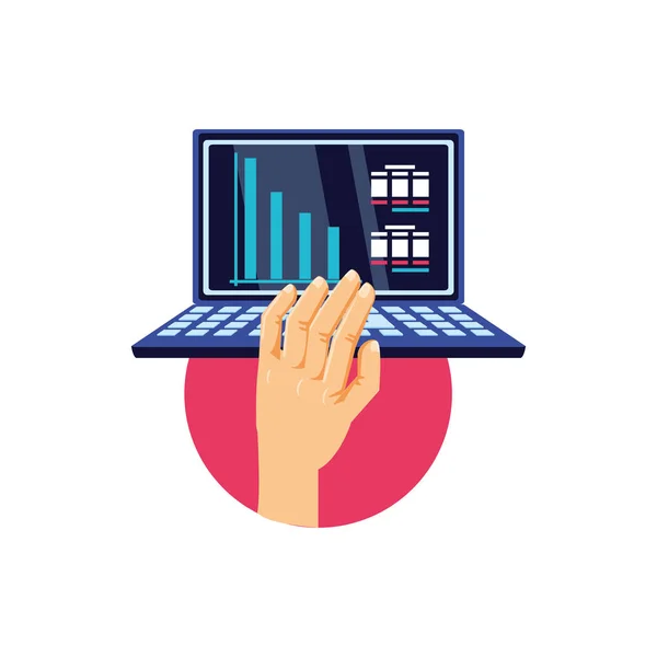 Ręka i laptop komputer z Infografika — Wektor stockowy
