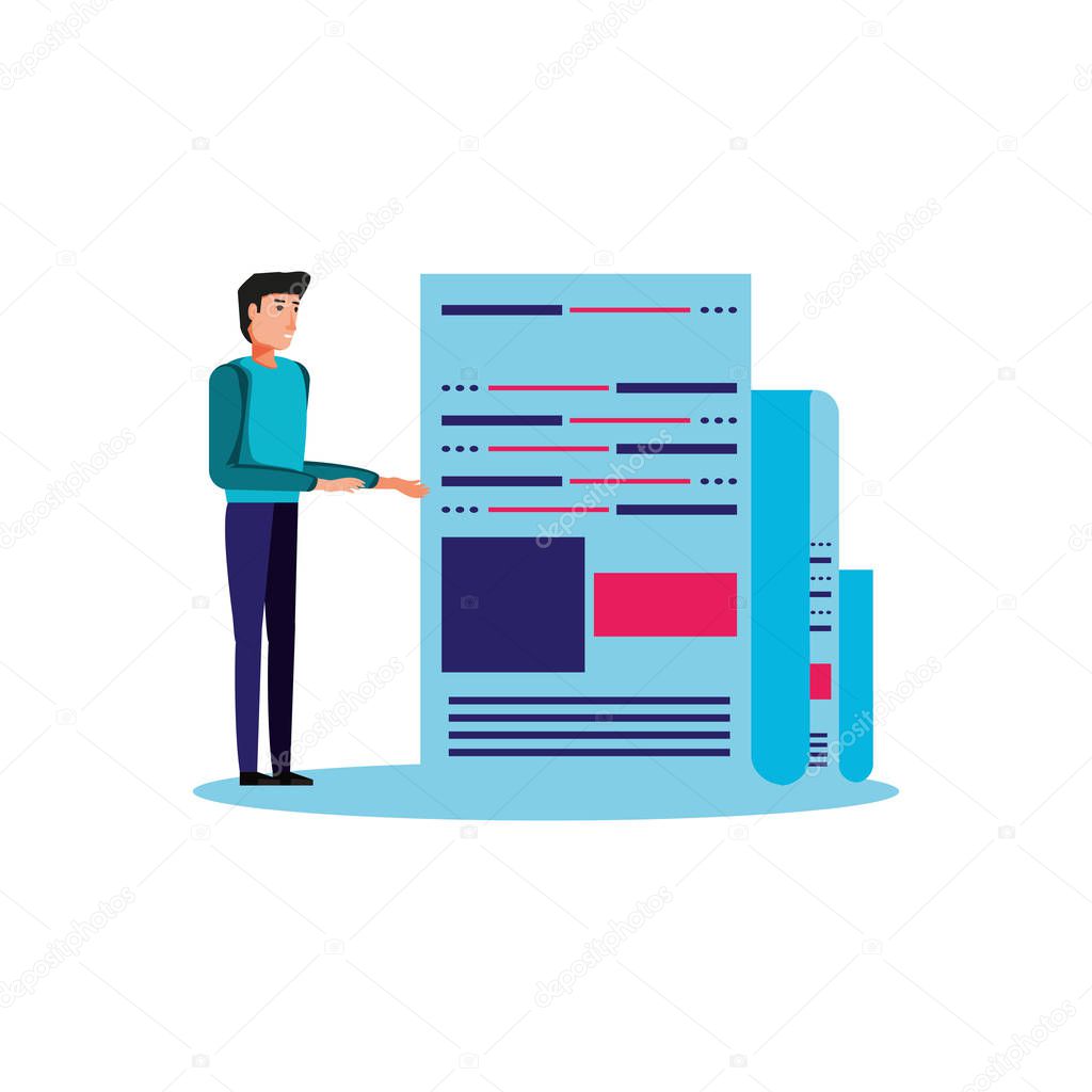 man with paper document isolated icon