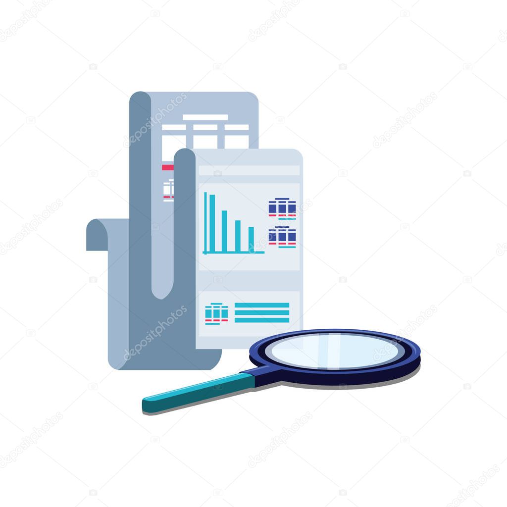 paper document with statistic graphic and magnifying glass