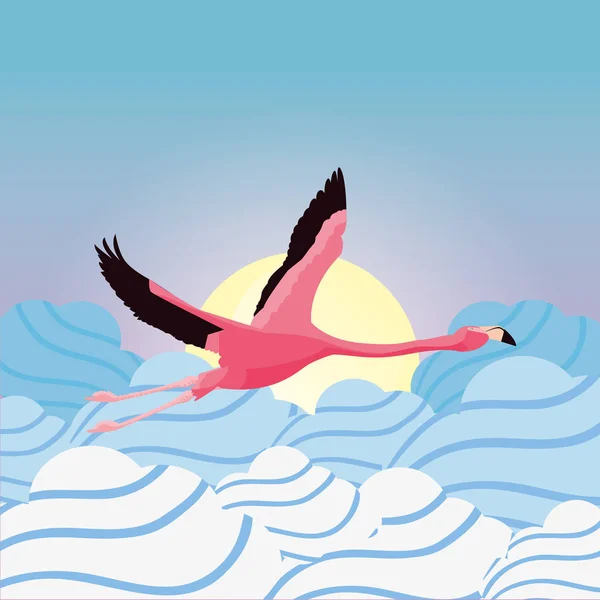 Fliegender tropischer Flamingo — Stockvektor