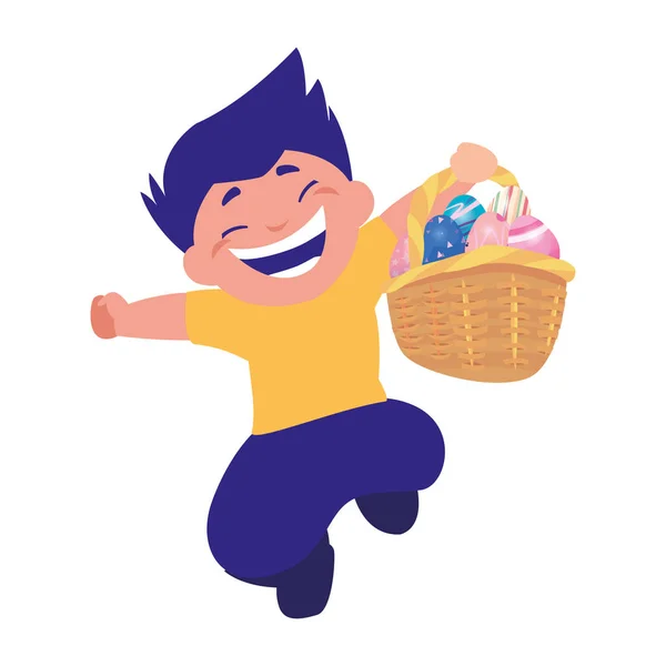 Niño feliz con huevos en la cesta de Pascua — Archivo Imágenes Vectoriales