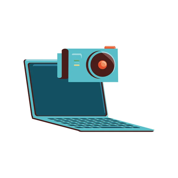 Ordenador portátil con fotografía de cámara — Archivo Imágenes Vectoriales