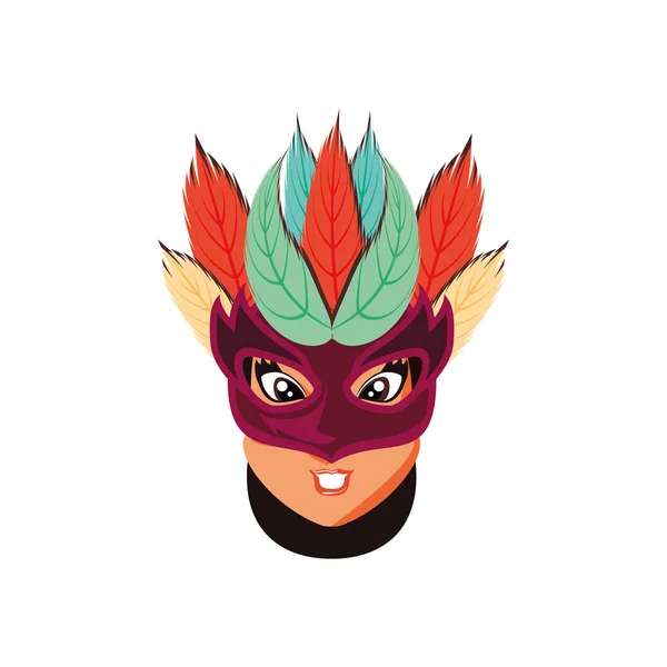 Cabeça de mulher dançarina de carnaval com máscara —  Vetores de Stock