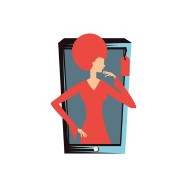 kadın ticari etiketi ile smartphone içinde retro