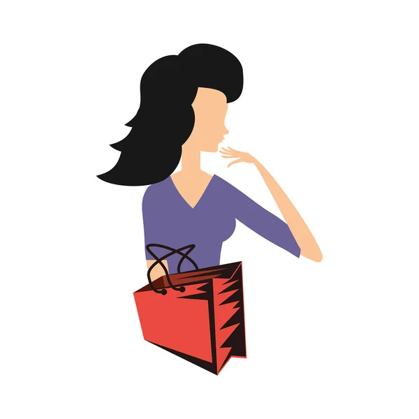 Mujer estilo retro con bolsa de compras — Vector de stock