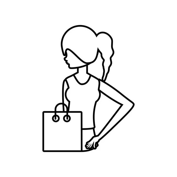 Mujer estilo retro con bolsa de compras — Vector de stock