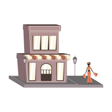 kadın silueti ile alışveriş çantası mağaza cephe