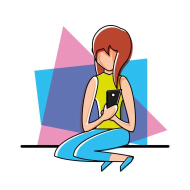 Smartphone ile oturan genç kadın