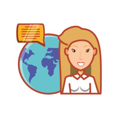 kadın ve planet earth ile konuşma balonu