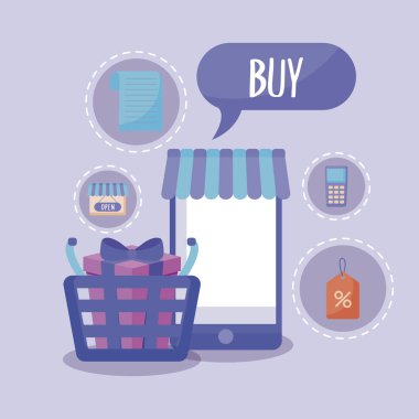alışveriş sepeti ile smartphone ve ticari simgeler