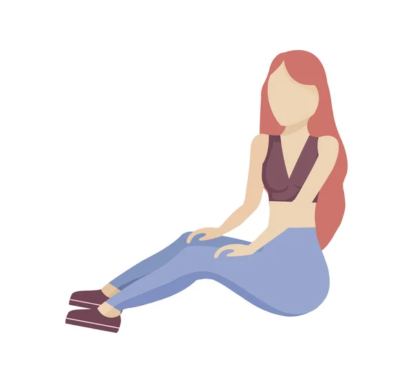 Jeune femme assise avatar personnage — Image vectorielle