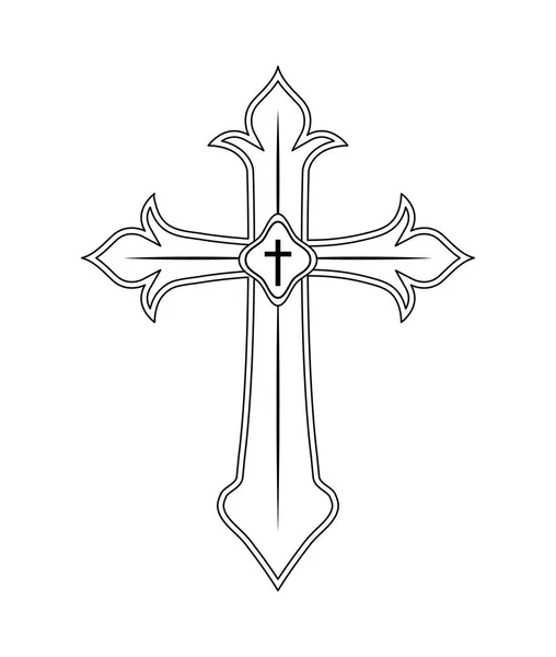 Cruz católica de madera aislado icono — Vector de stock