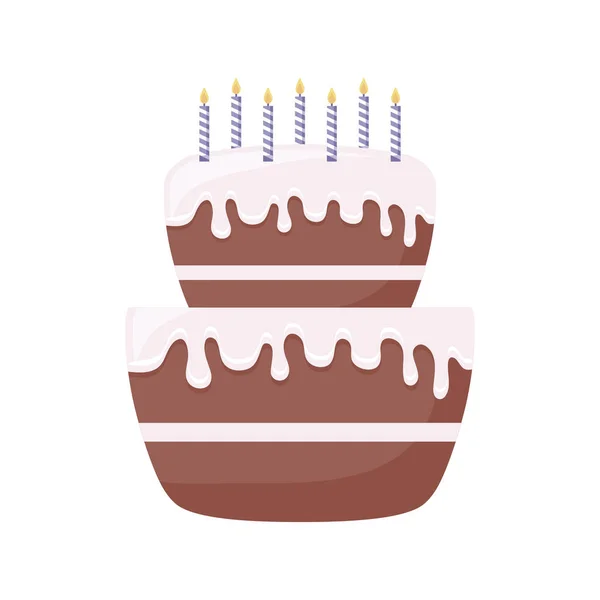 甜蛋糕与蜡烛查出的图标 — 图库矢量图片