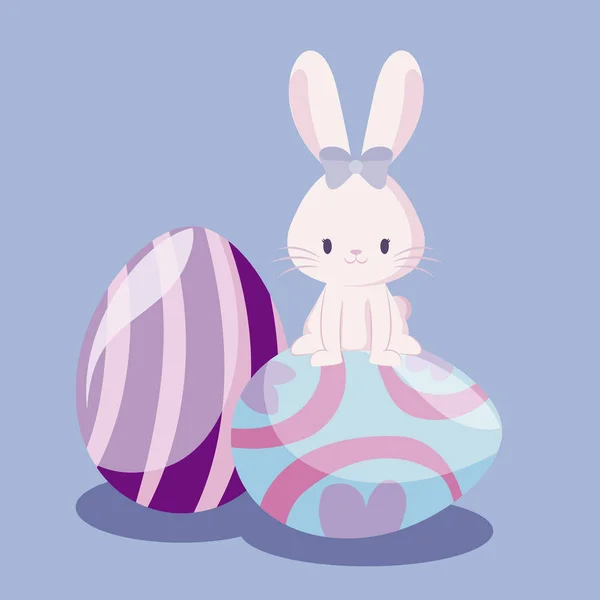 Mignonne lapin femelle avec des œufs de Pâques — Image vectorielle