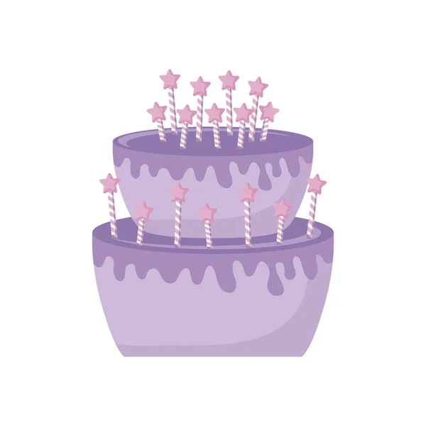 Sweet cake with candles isolated icon — Stock Vector