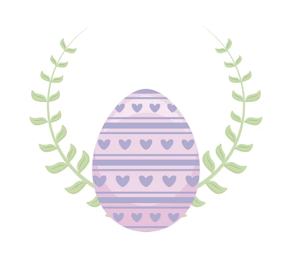 Huevo decorado de Pascua con rama y hojas — Vector de stock