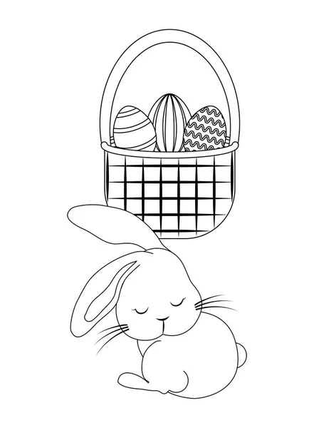 Cute rabbit with basket and eggs of easter — Stock Vector