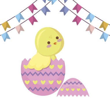 Paskalya yumurta çelenk ile sevimli tavuk