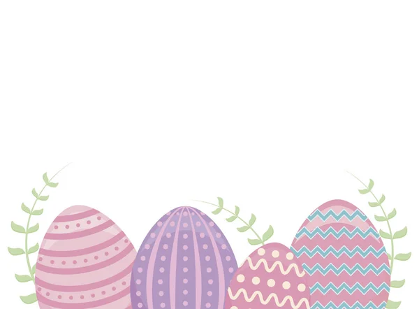 Huevos decorados de Pascua con rama y hojas — Vector de stock