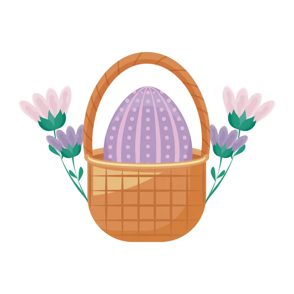 Egg of easter in basket wicker with flowers — Stock Vector