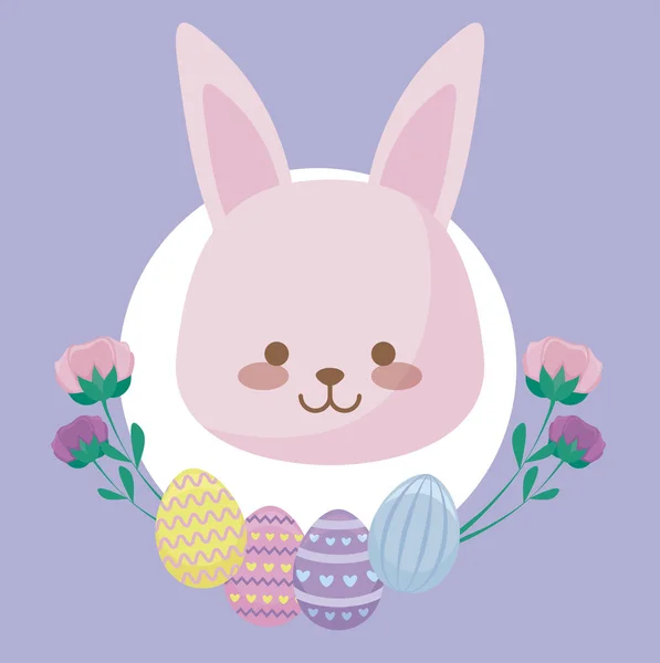 Head of cute rabbit with flowers and eggs of easter — Stock Vector