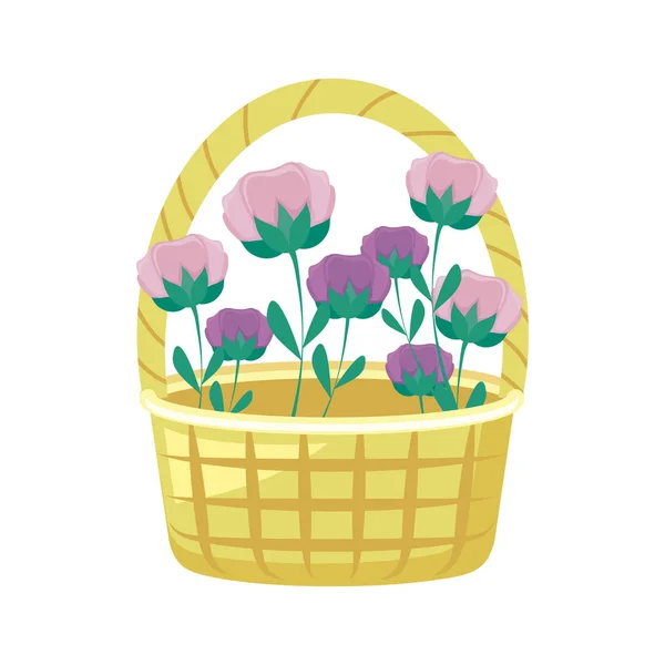 Cesta de mimbre con flores decoradas — Vector de stock