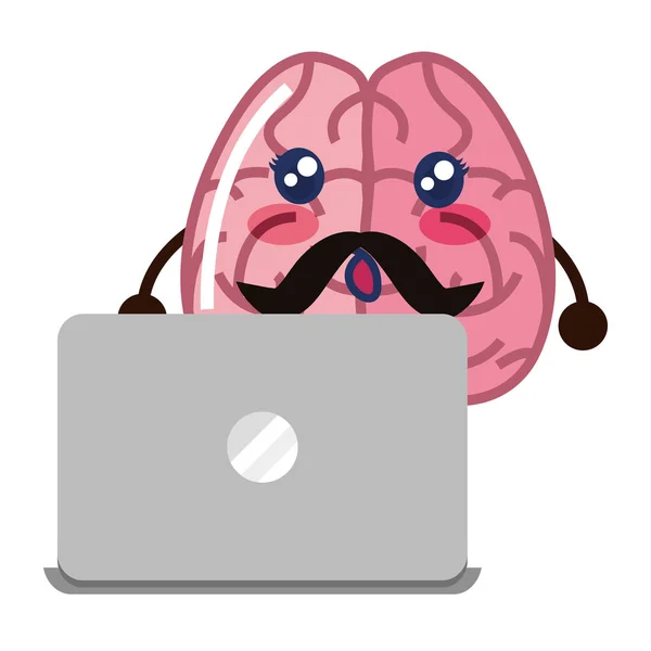 Cérebro desenho animado laptop educação — Vetor de Stock