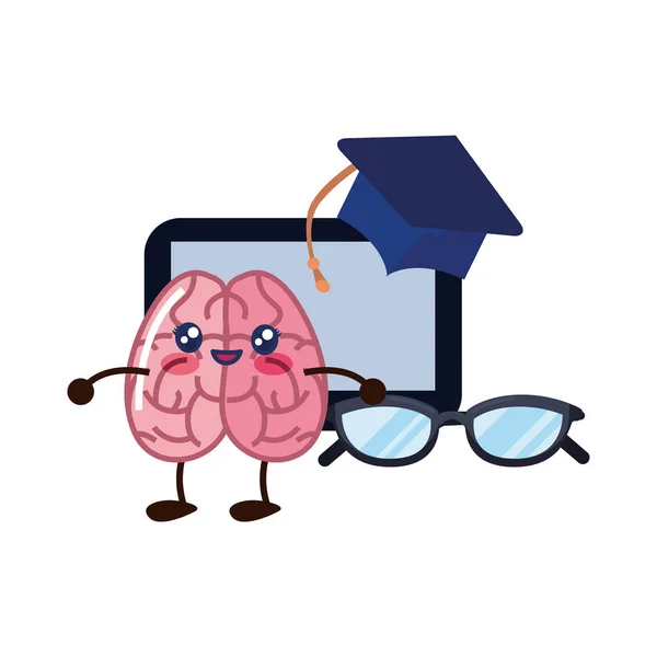 Gehirn Cartoon Tablet Bildung — Stockvektor