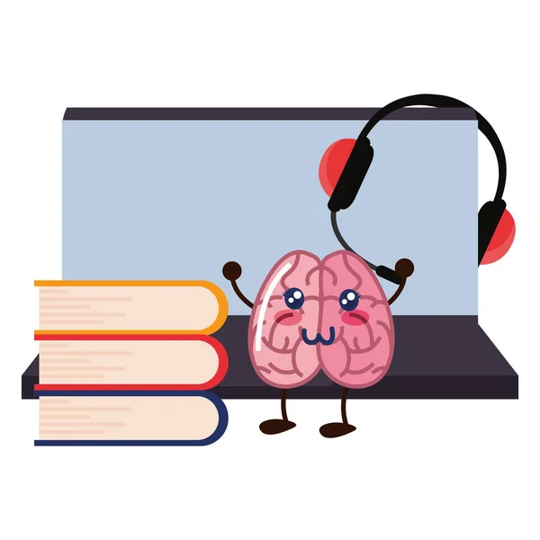 Gehirn Cartoon Laptop Bildung — Stockvektor