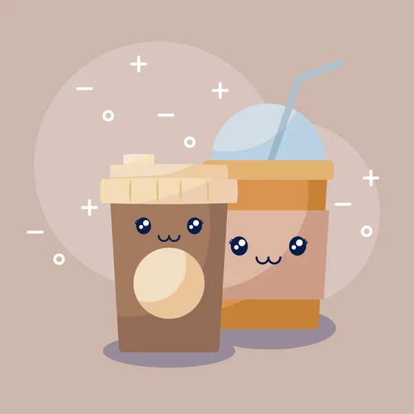 Καφέ με milkshake kawaii χαρακτήρα — Διανυσματικό Αρχείο