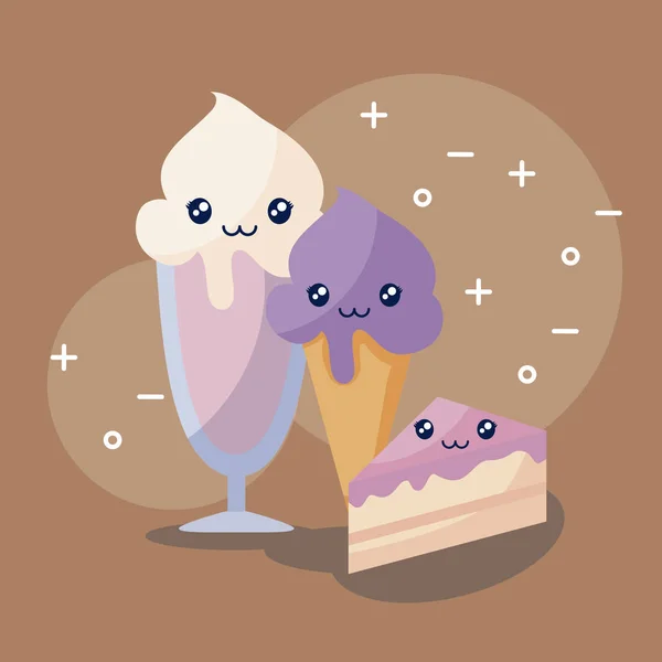 Délicieux caractère kawaii crème glacée — Image vectorielle