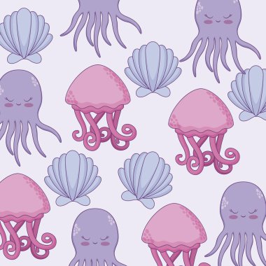 örüntüsünde sevimli Deniz anası ve ahtapot seashell ile