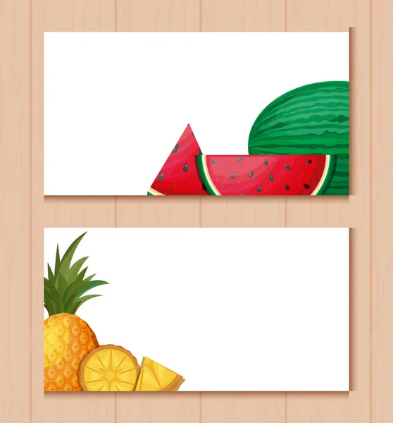 Karten mit Wassermelonen und Ananas — Stockvektor