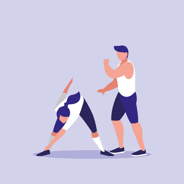 Young couple performing exercise icon — Stock Vector
