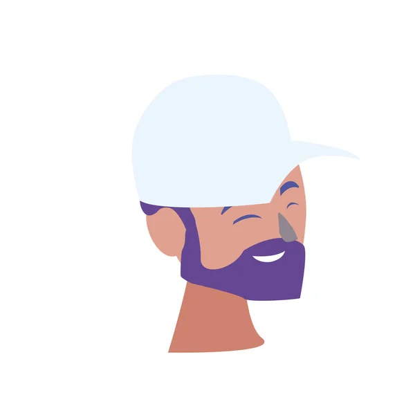 Cabeza de joven con gorra y barba — Vector de stock